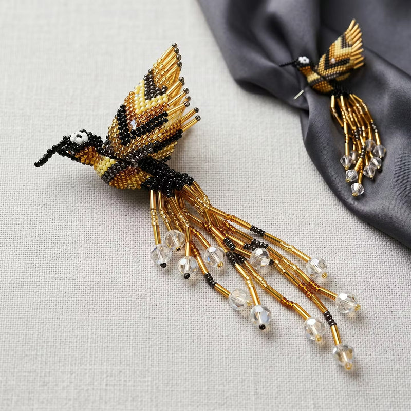 Golden and Brown Beaded Humming Bird-1