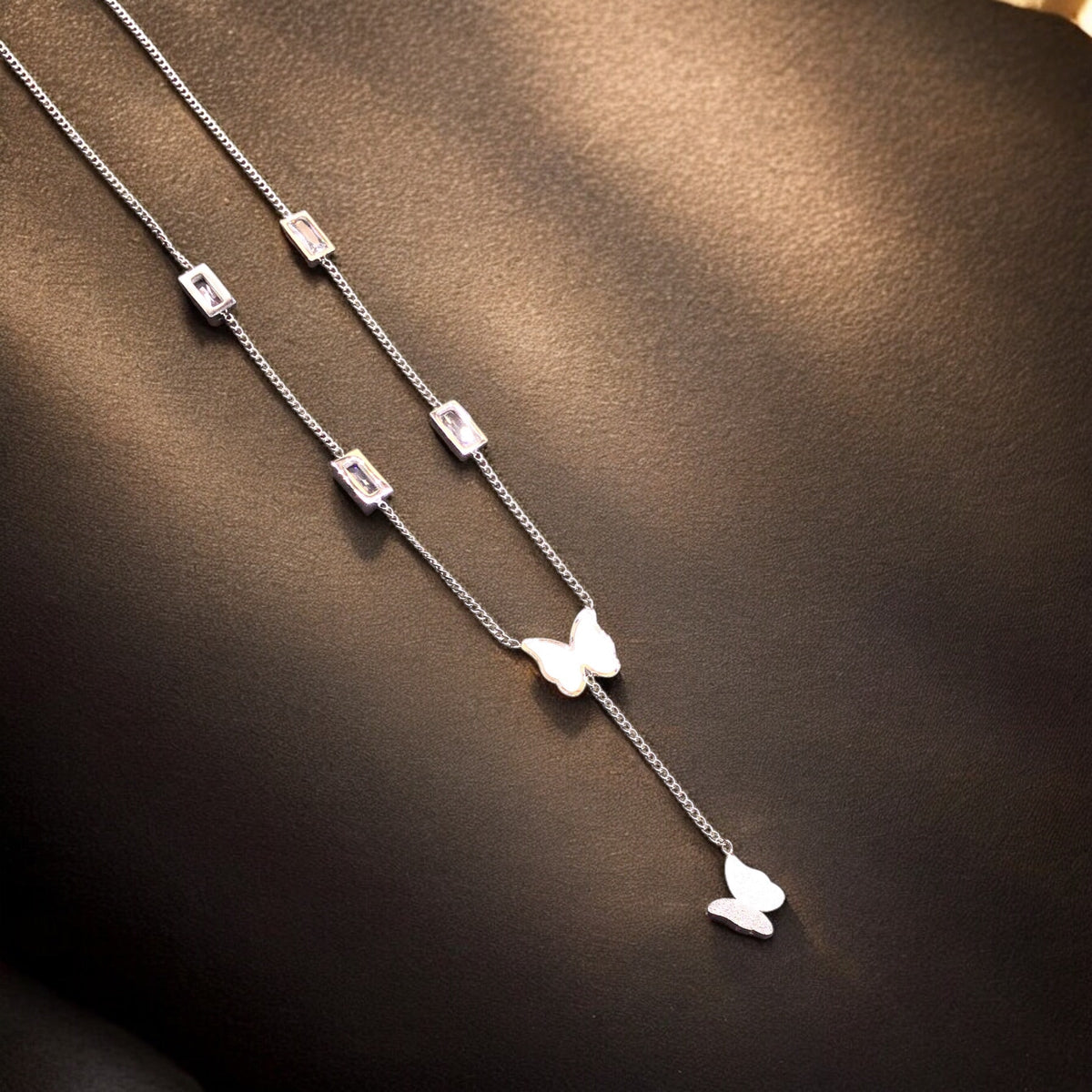 Butterflies Stainless Steel Necklace Pendants With Long Chain-2