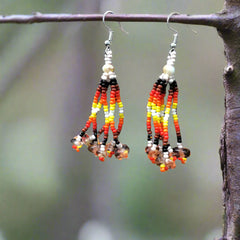 Beige Six-Strand Beaded Cascade Earrings-1