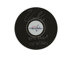 Rondelle de hockey modèle autographiée des Capitals de Washington de Zach Fucale, dédicacée « NHL Debut 11/11/2021 »-1