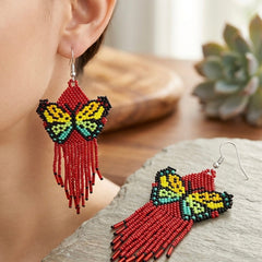 Dark red Beaded Dancing Wing Earrings-1