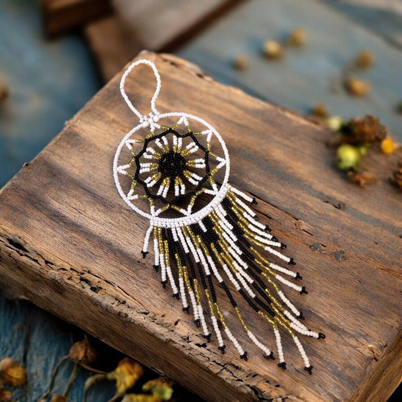 Black and White Celestial Beaded Handmade Dreamcatcher-2