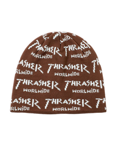 Thrasher 'Worlwide' Skully Beanie - Brown-1