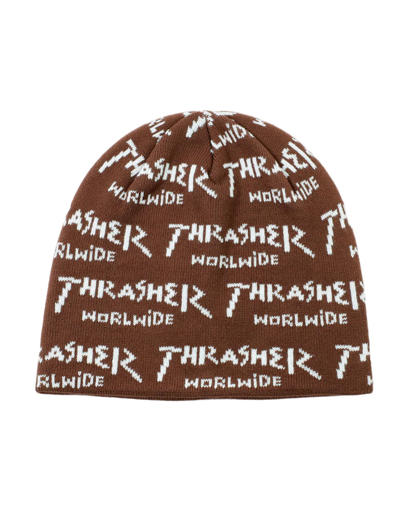 Thrasher 'Worlwide' Skully Beanie - Brown-1