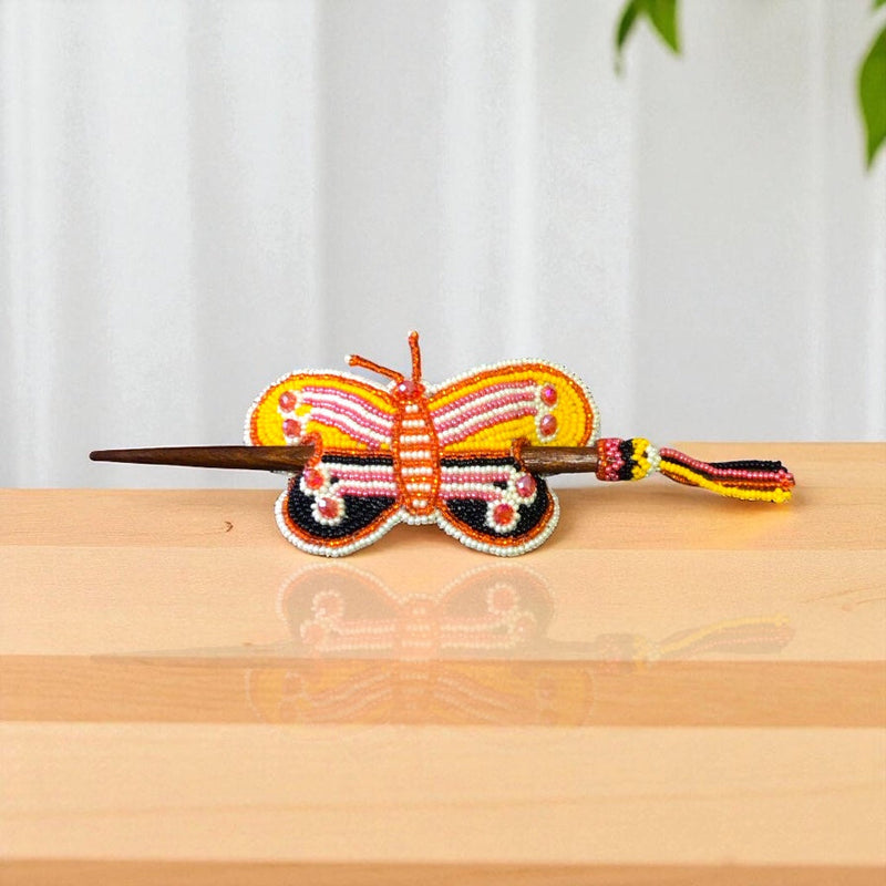 Orange Handmade Beaded Butterfly Barrete-2