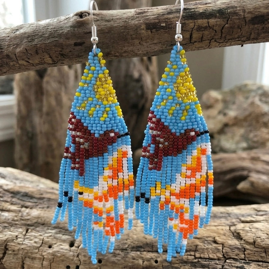 Light Blue Sky Dancer Beaded Earrings-4