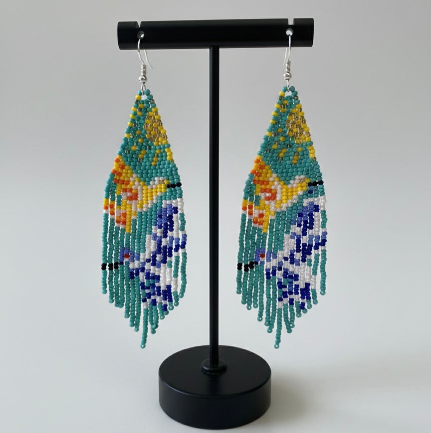 Turquoise Sky Dancer Beaded Earrings-5