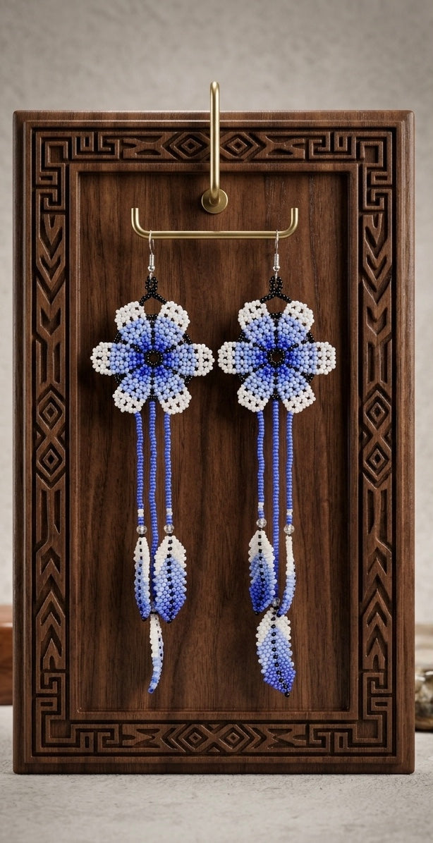 Sun Feather Bloom Beaded Earrings yellow/ white/ peach black/blue/white