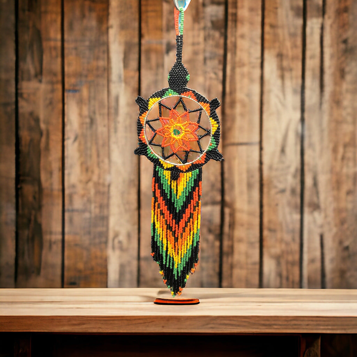 Black and Green Sun Star Beaded Dream Catcher-1