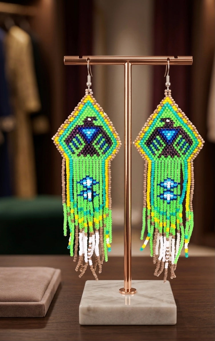 Beaded thunder eagle earrings ( Green )-7