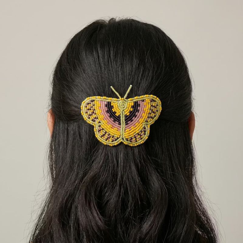 Yellow Butterfly Beaded Barrette-1