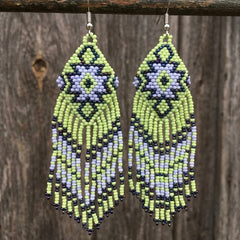Fringe Bead Drop Earrings (Green)-1