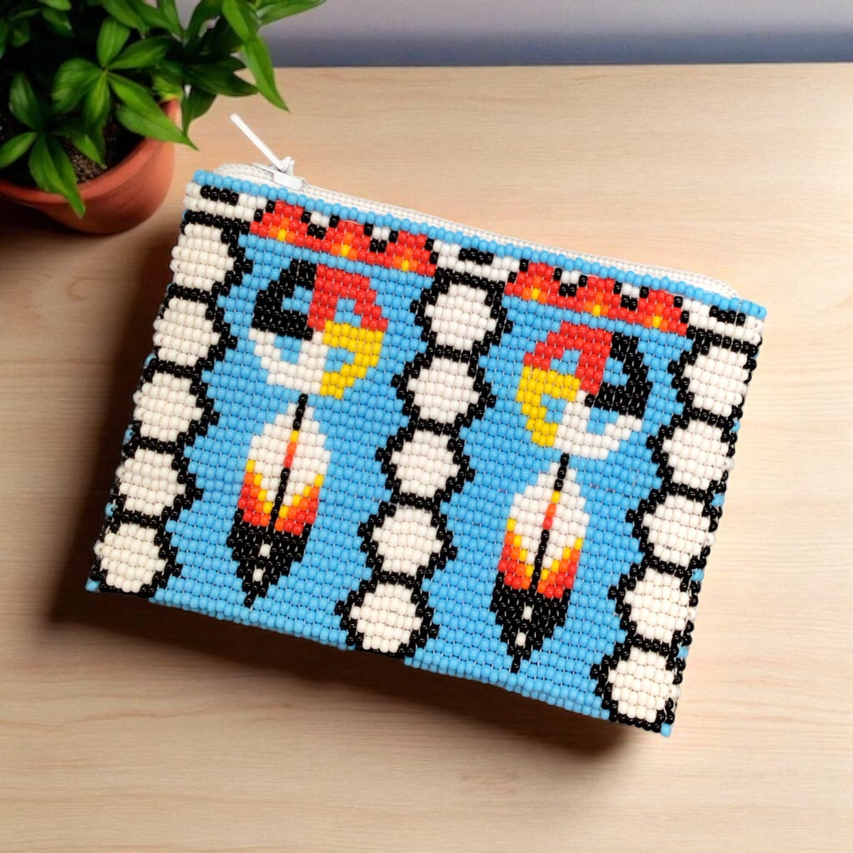 Feather with Dreamcatcher Beaded coin purse-2