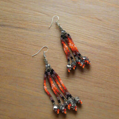 Grey Six-Strand Beaded Cascade Earrings-2
