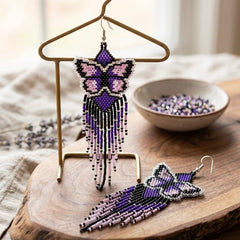 Purple Beaded Dancing Wing Earrings-4