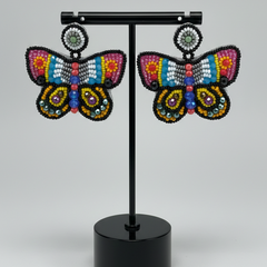 Butterfly Beaded Earrings - Midnight Rainbow-1
