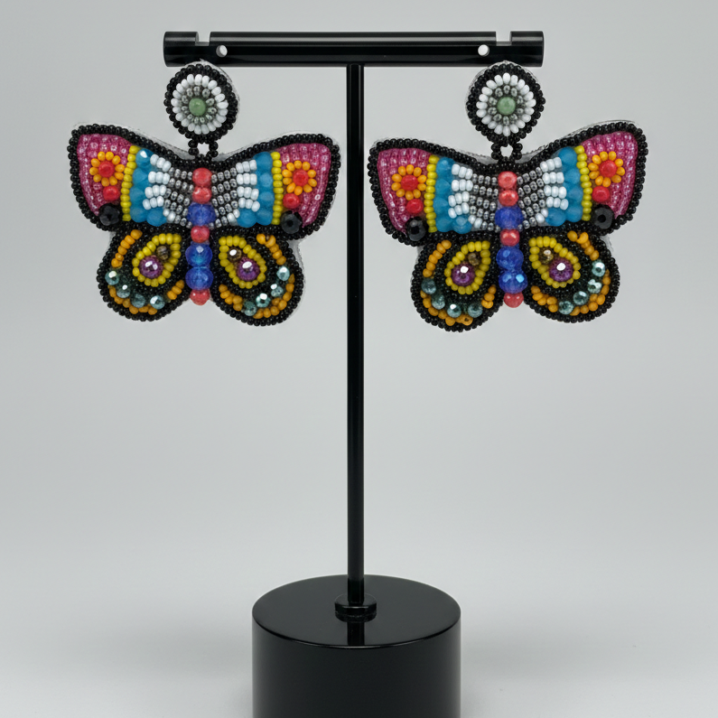 Butterfly Beaded Earrings - Midnight Rainbow-1