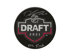 Palet de hockey 2021 autographié par Dylan Guenther avec la mention "9th Pick"-1