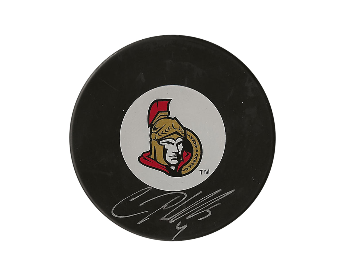 Palet de hockey autographe vintage Chris Phillips des Sénateurs d'Ottawa-1
