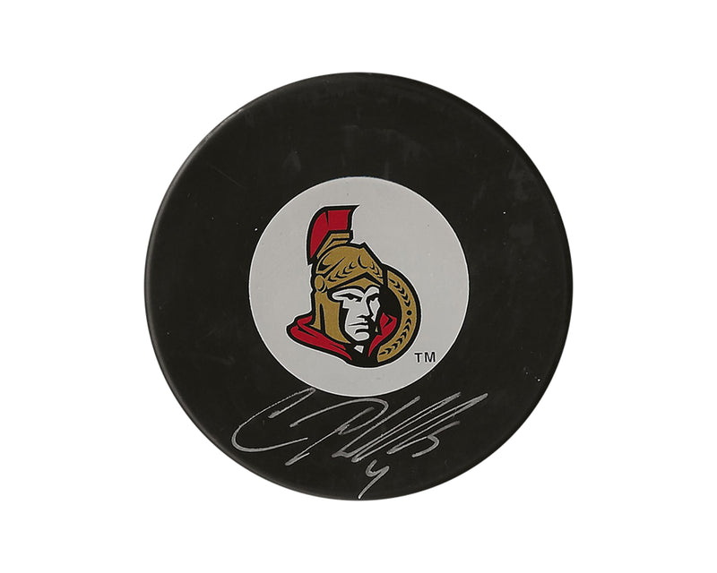 Palet de hockey autographe vintage Chris Phillips des Sénateurs d'Ottawa-1