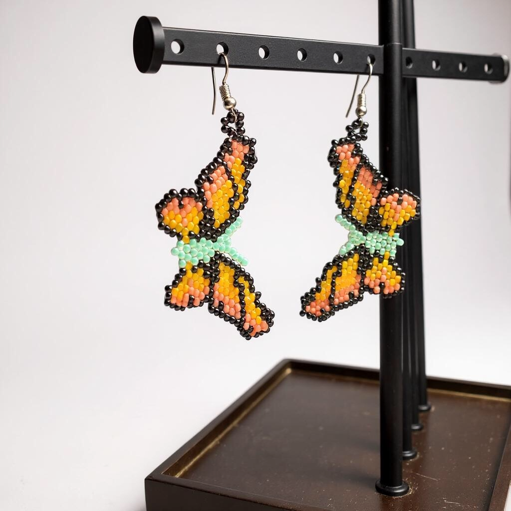 Green Butterfly Beaded Earrings-2