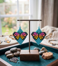Butterfly Beaded Earrings (Turquoise)-4