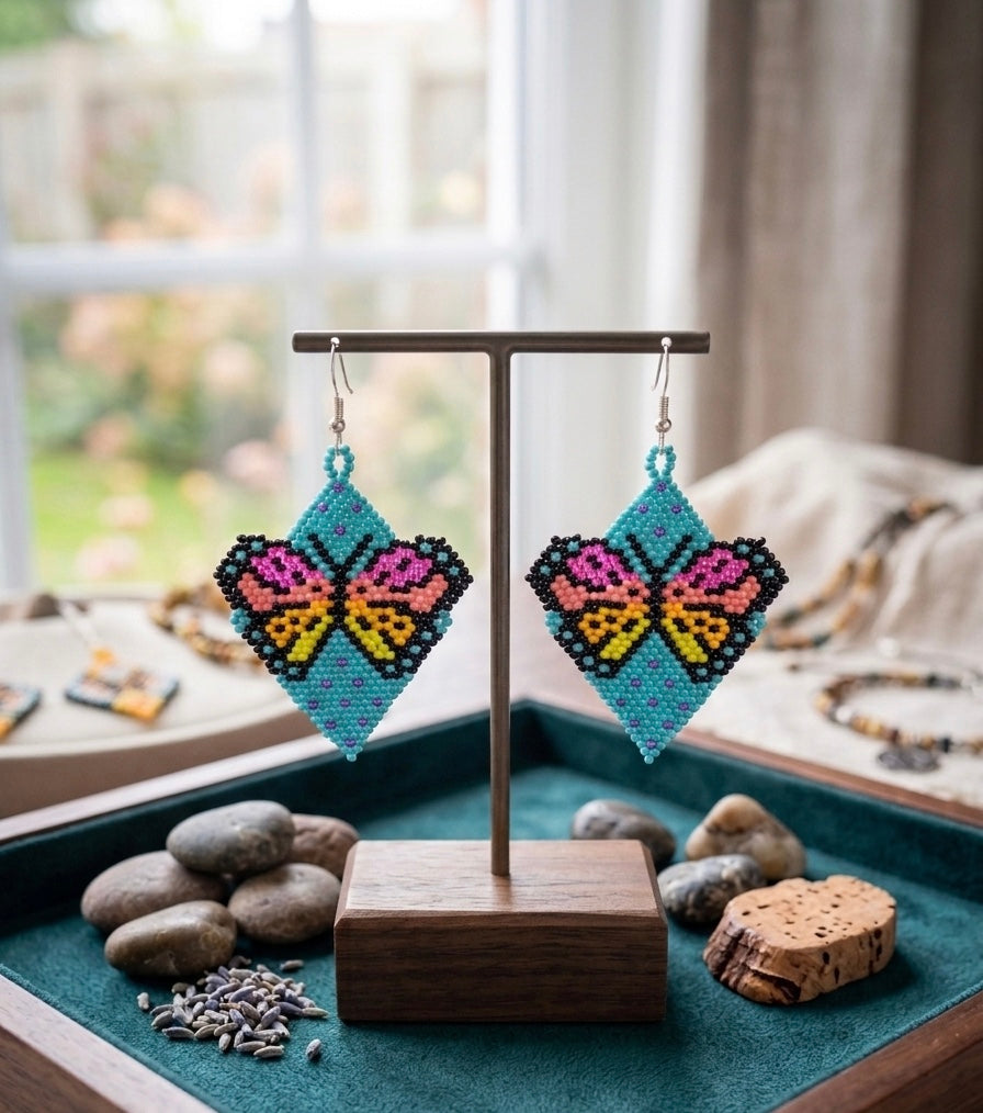 Butterfly Beaded Earrings (Turquoise)-4