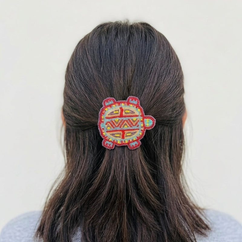 Beaded turtle Barrette Red accent-4