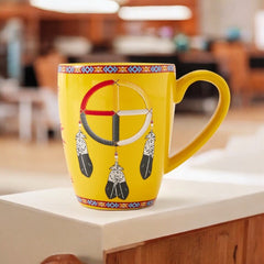 16 Oz Medicine Wheel Yellow Ceramic Mug-3
