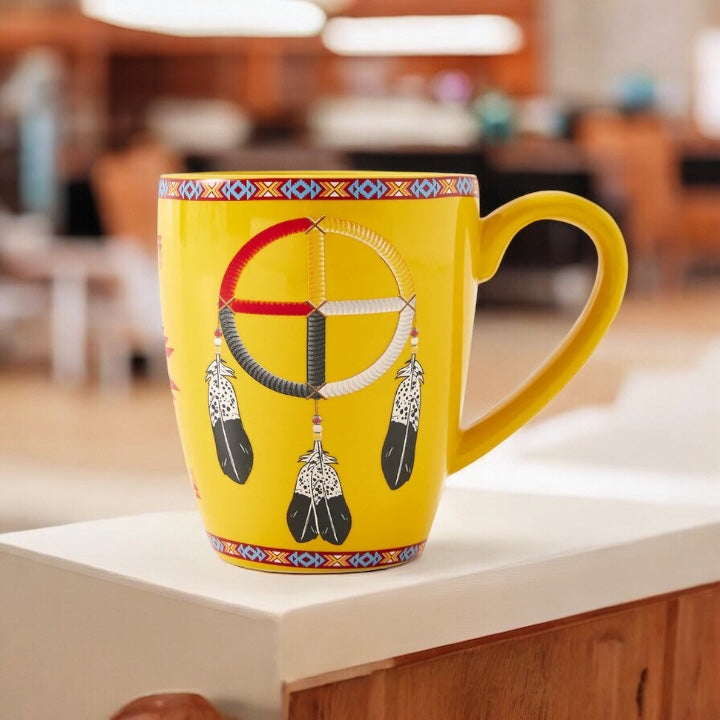 16 Oz Medicine Wheel Yellow Ceramic Mug-3