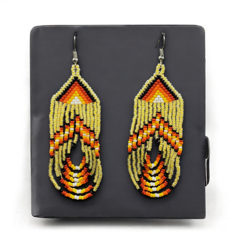 Beige Swoop Beaded earrings-2