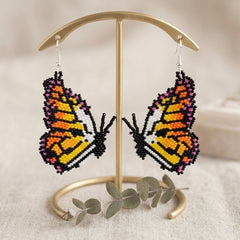Red & White Butterfly Beaded Earrings-3