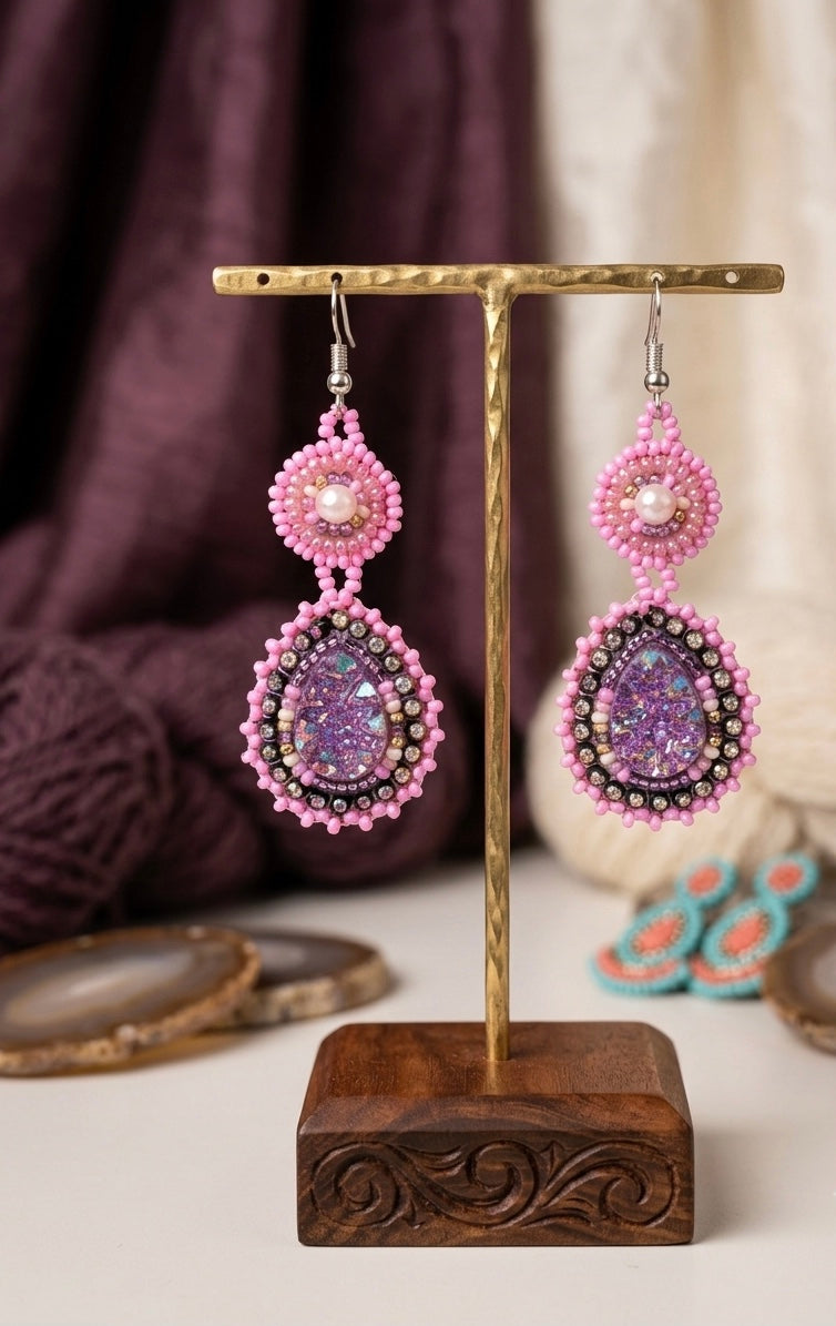 Drop Beaded Earrings pink collection-1