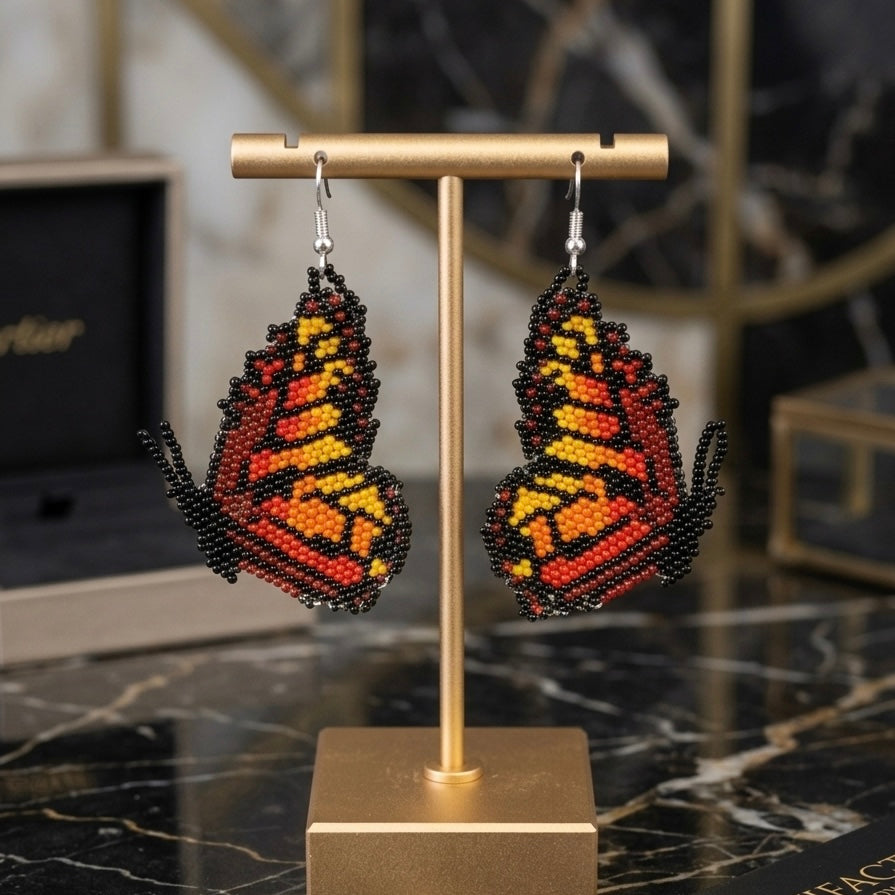 Brown Beaded Butterfly Wing Earrings