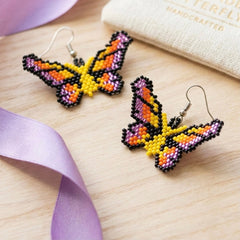 Yellow Purple Butterfly Beaded Earrings-1