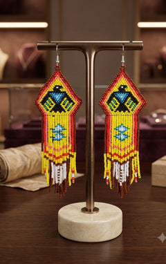 Beaded thunderbird earrings yellow / purple-1