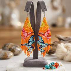 Orange Sky Dancer Beaded Earrings-6