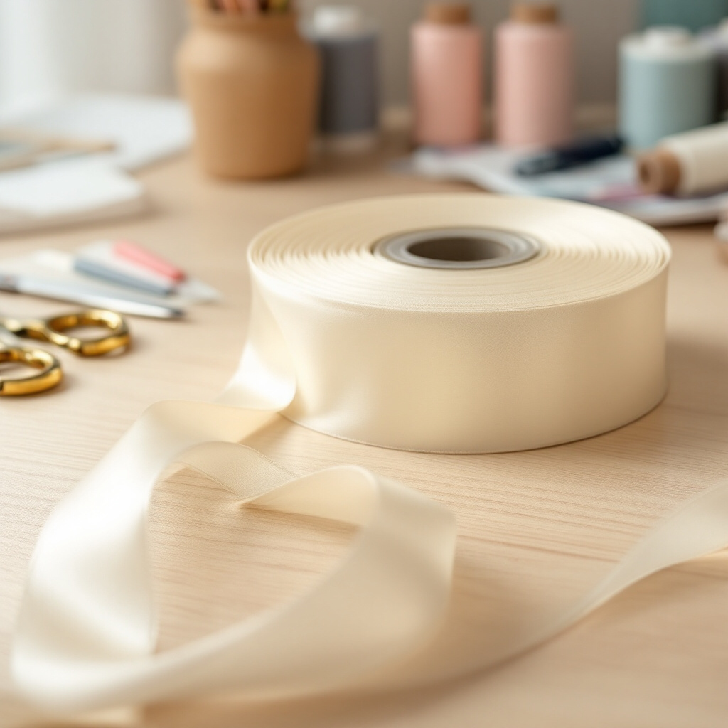Satin Ribbon Double Face-Ivory #810- 3.8 cm Wide-1
