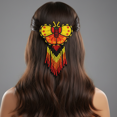 Butterfly Beaded Barrettes with Fringes Yellow & Orange-1