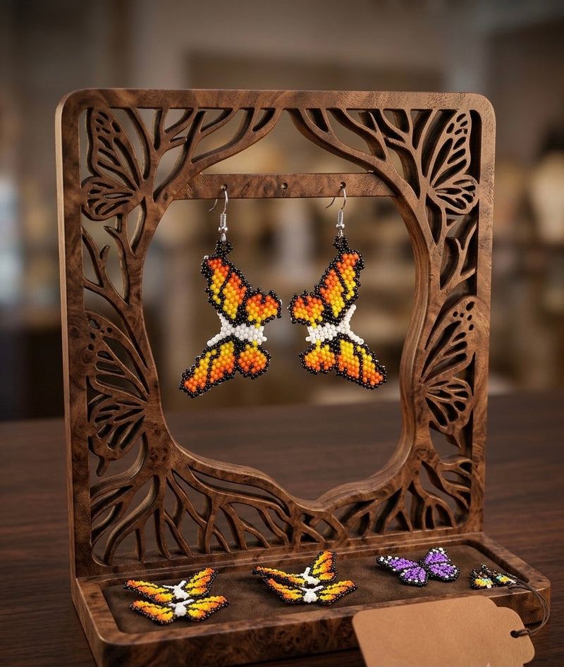 Black / yellow Dancing Butterfly Beaded Earrings-1