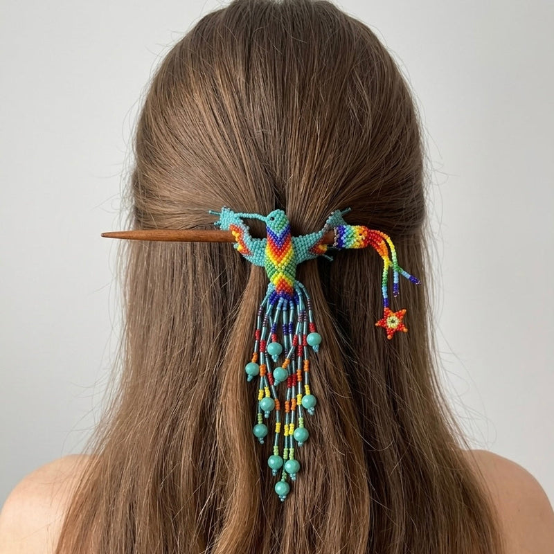Turquoise Hummingbird Beaded Hair Stick-1