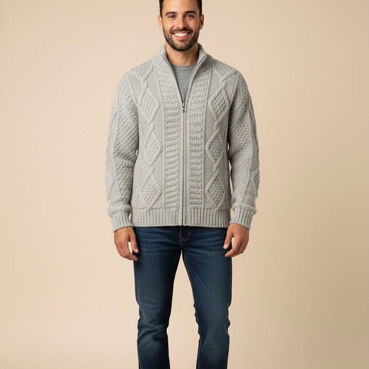 Grey Cayambe Alpaca Cable Knit Sweater-9