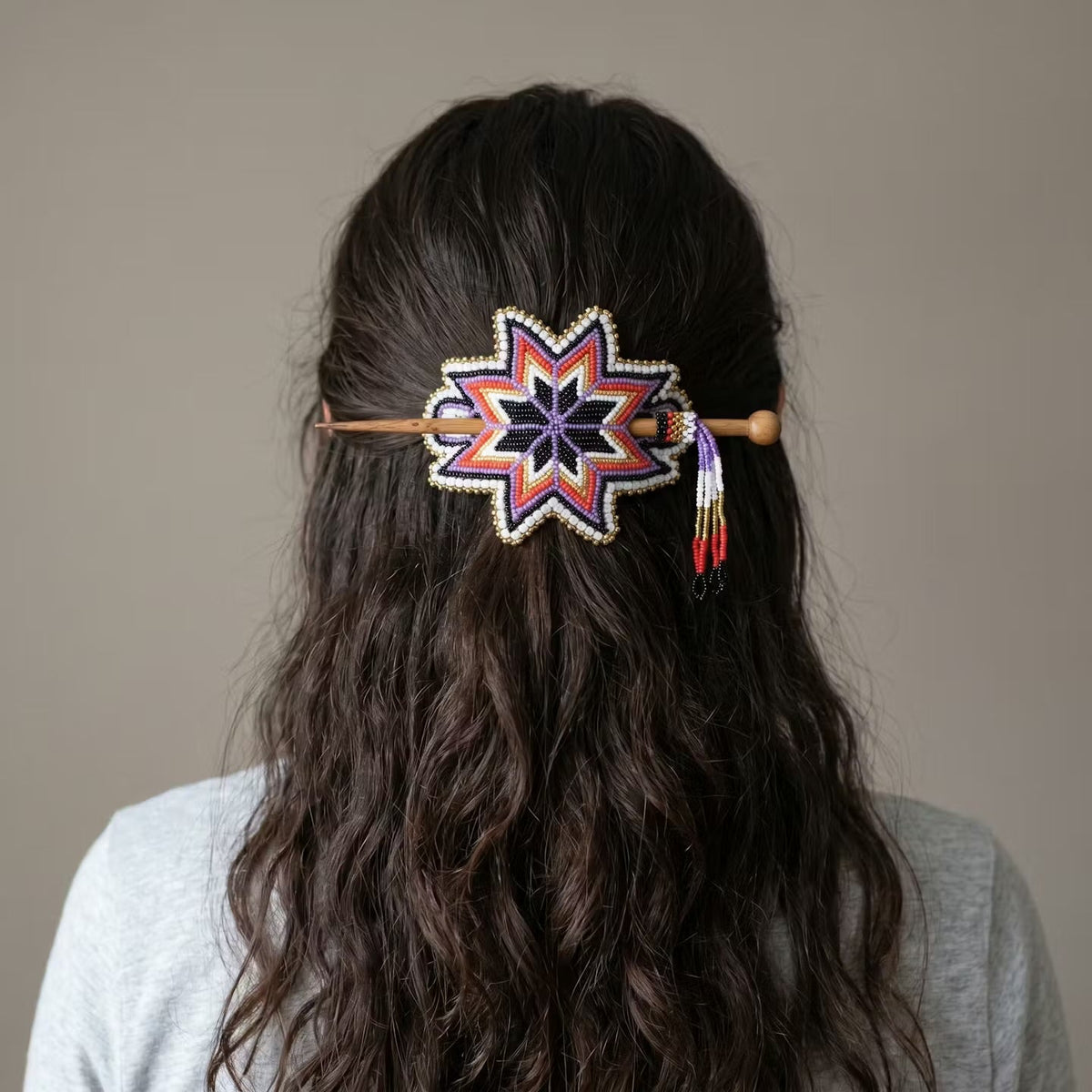 Purple Handmade Beaded Star Barrette-1