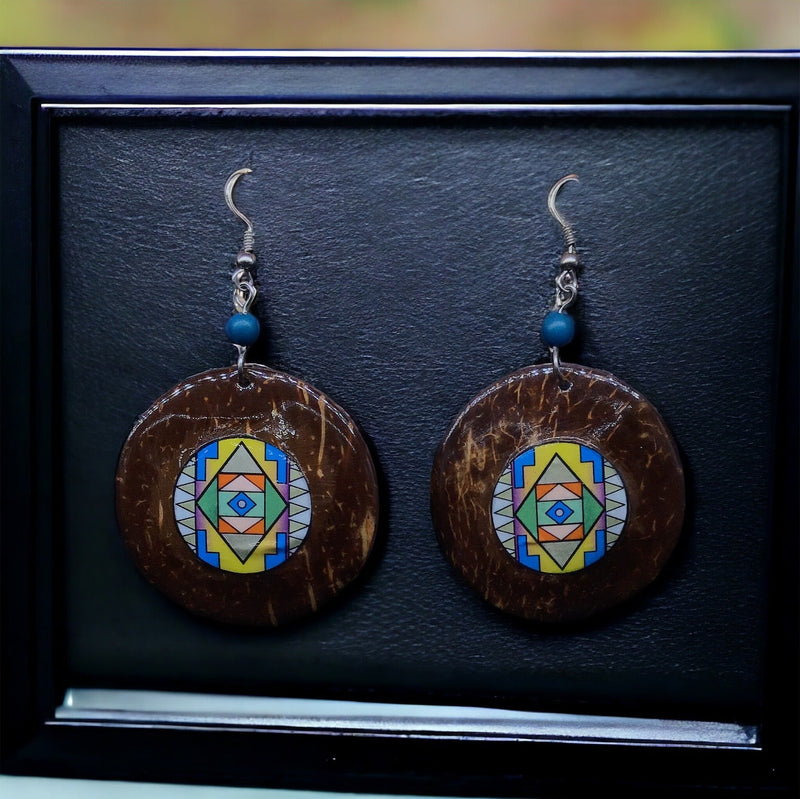 Wood Painted Purple Round Earrings-1