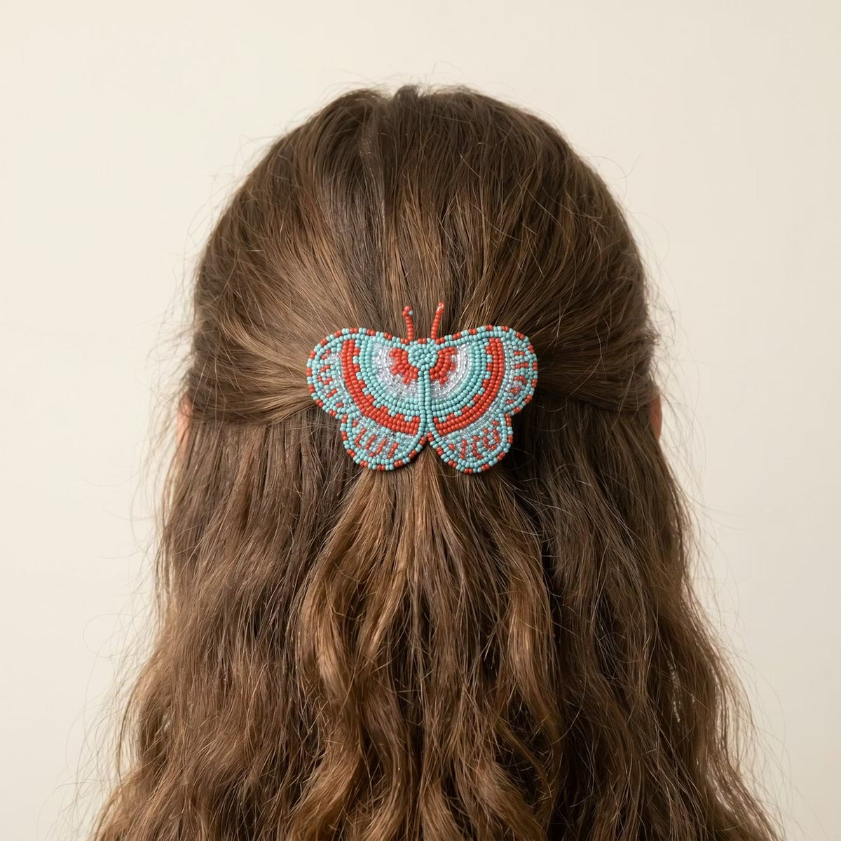 Turquoise Butterfly Beaded Barrette-3