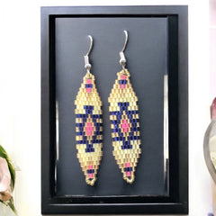 Blue and Pink Miyuki Glass Beaded Earrings-1