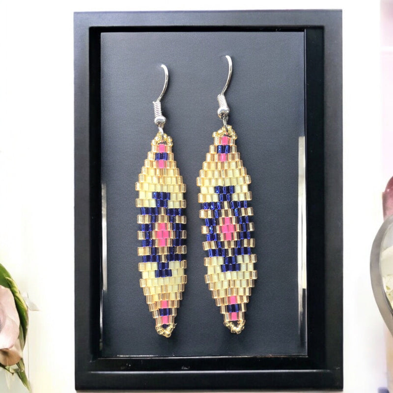 Blue and Pink Miyuki Glass Beaded Earrings-1