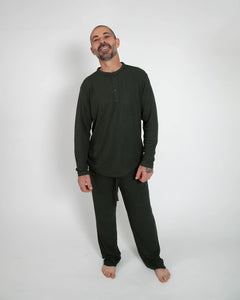 Deep Forest Green Waffle Unisex Long Pajama Set-5