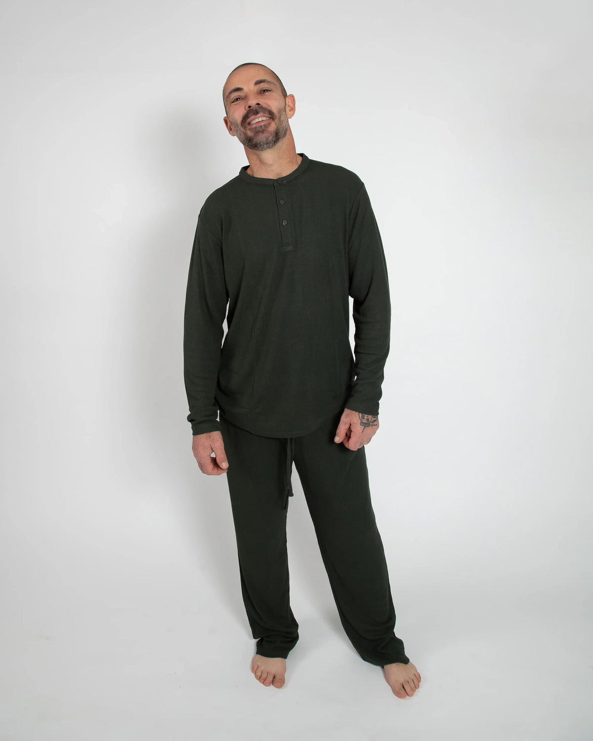 Deep Forest Green Waffle Unisex Long Pajama Set-5