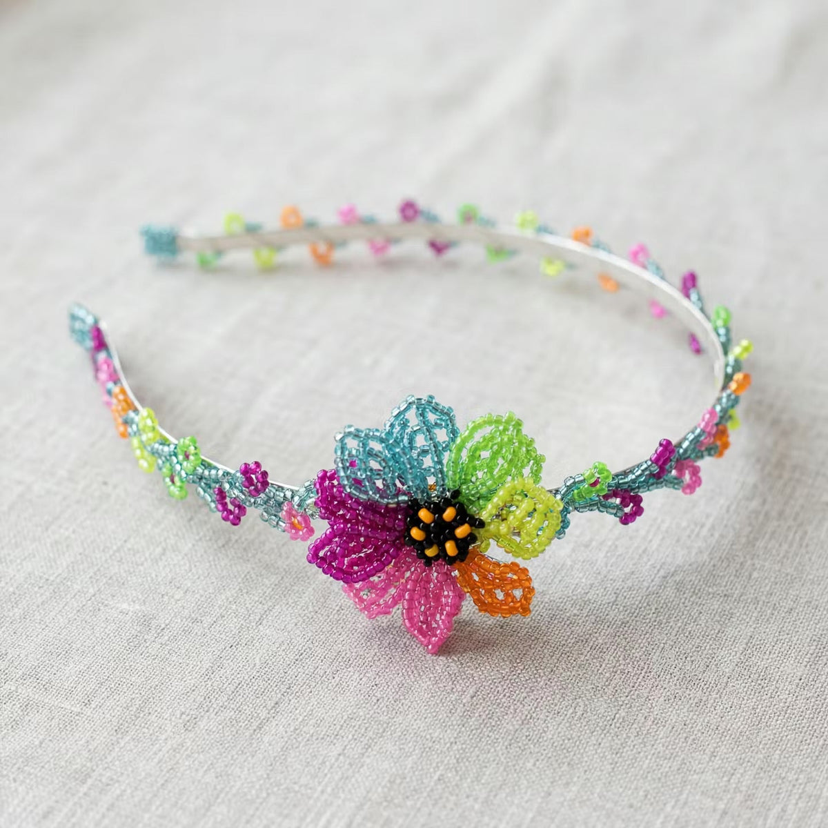 Beaded Headband with Flower Multicolour-2